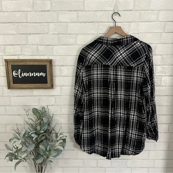 LANE BRYANT Black & White Plaid Flannel Shirt - Picture 5 of 10